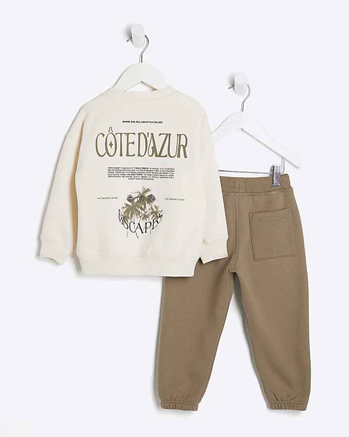 Mini Boys Cream Cotedazur Sweatshirt Set