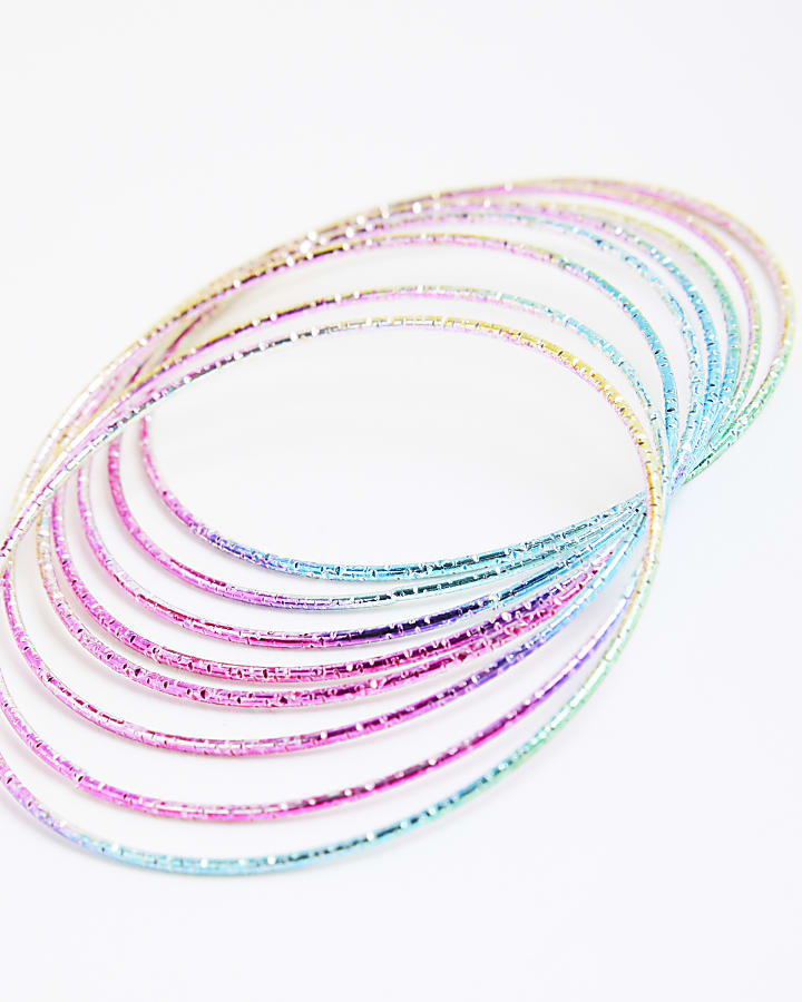 Pink Glitter Bangle Bracelets Set 