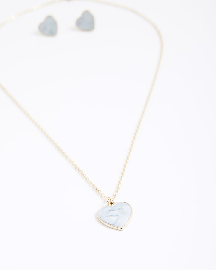 Gold Heart Earrings And Necklace Set