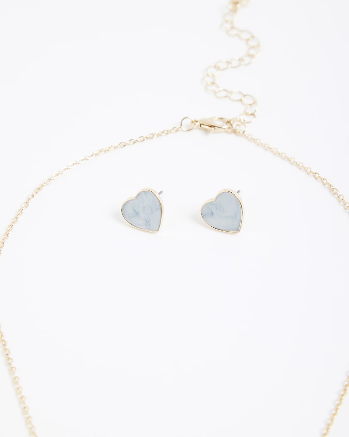 Gold Heart Earrings And Necklace Set