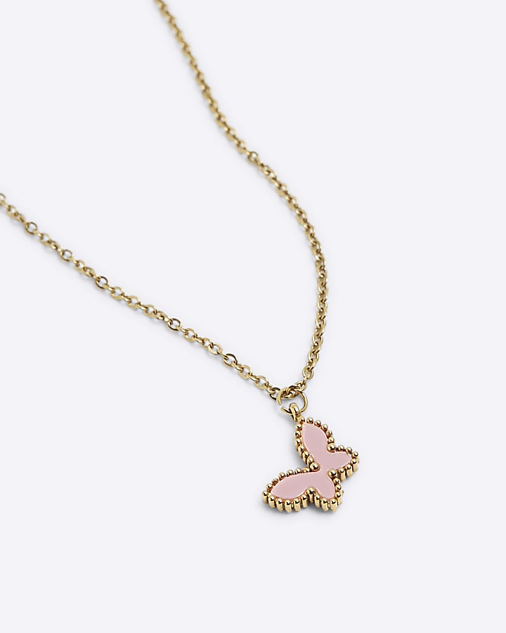 Gold And Pink Butterfly Necklace