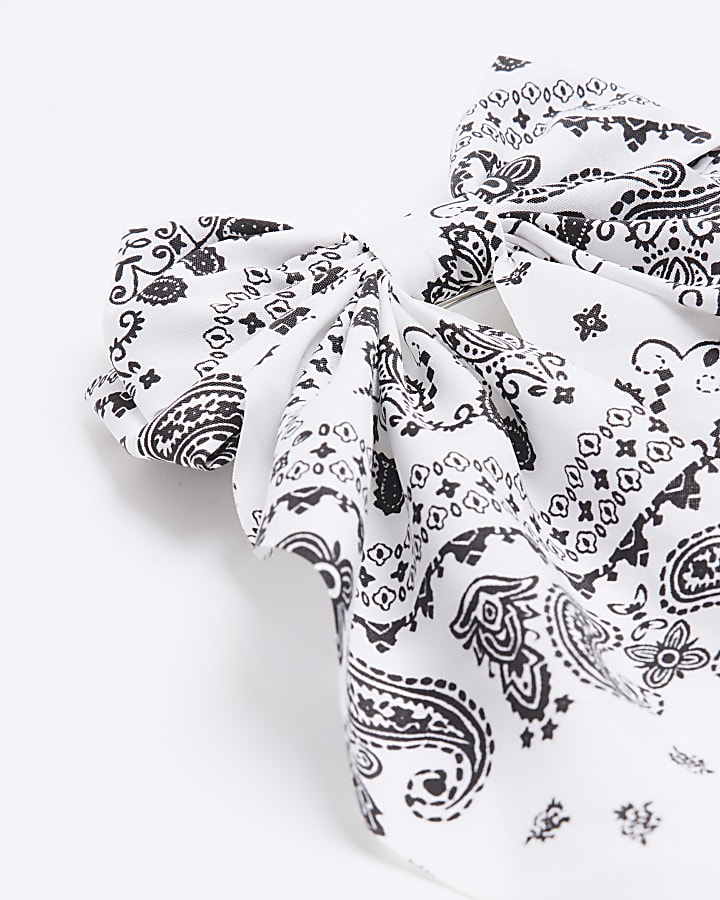 White Paisley Bow Hair Clip