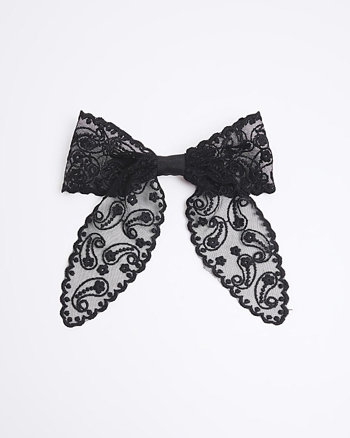 Black Lace Bow Hair Clip