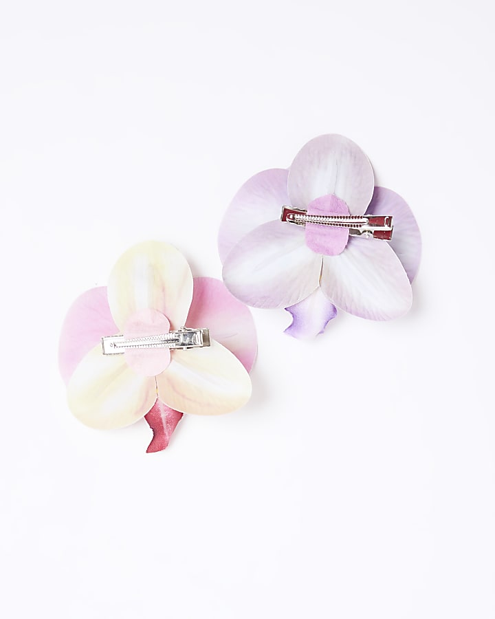 Girls Pink Orchid Flower Hair Clips 2 Pack