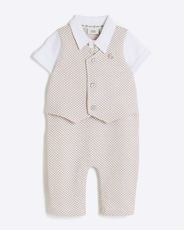 Baby Boys Stone Waistcoat Romper Set