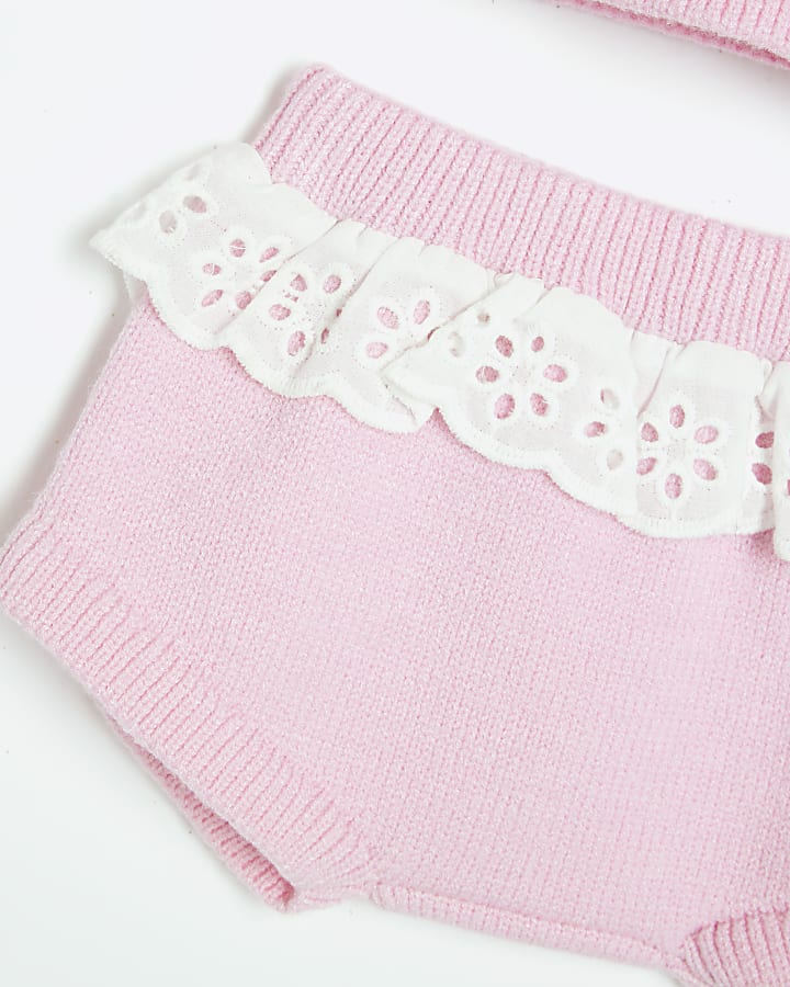 Baby Girls Pink Knitted Cardigan Bloomer Set