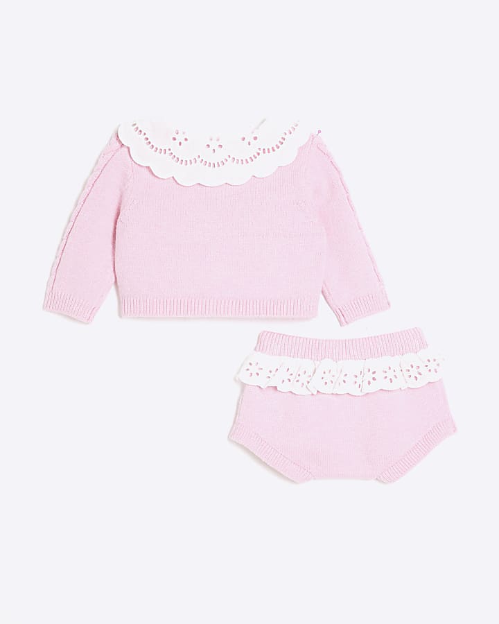 Baby Girls Pink Knitted Cardigan Bloomer Set