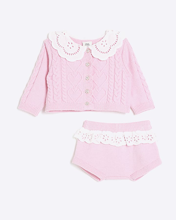 Baby Girls Pink Knitted Cardigan Bloomer Set