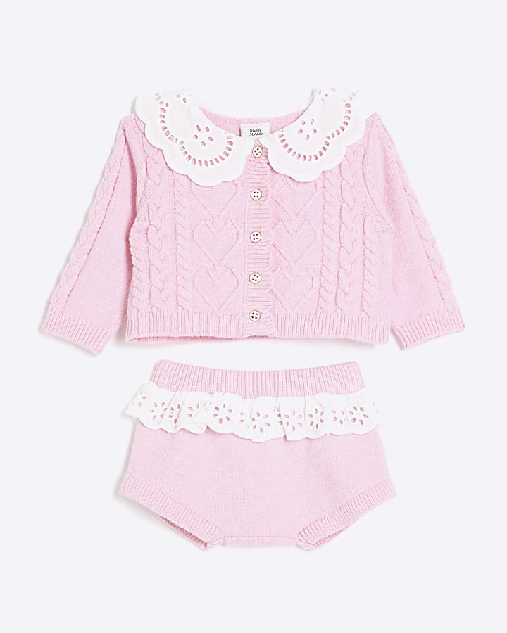 Baby Girls Pink Knitted Cardigan Bloomer Set