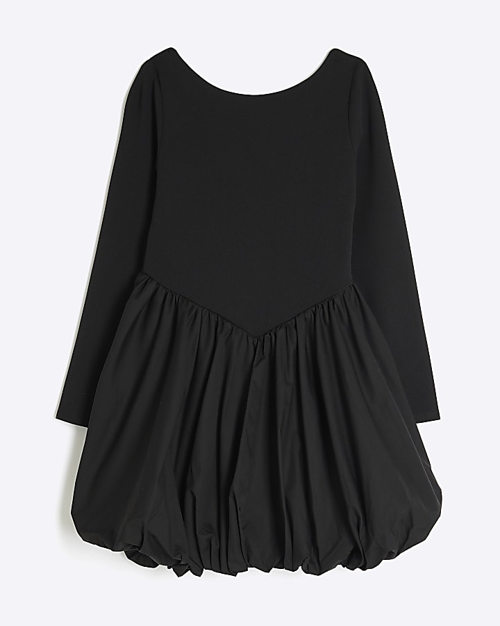 Girls Black Scuba Bubble Hem Dress