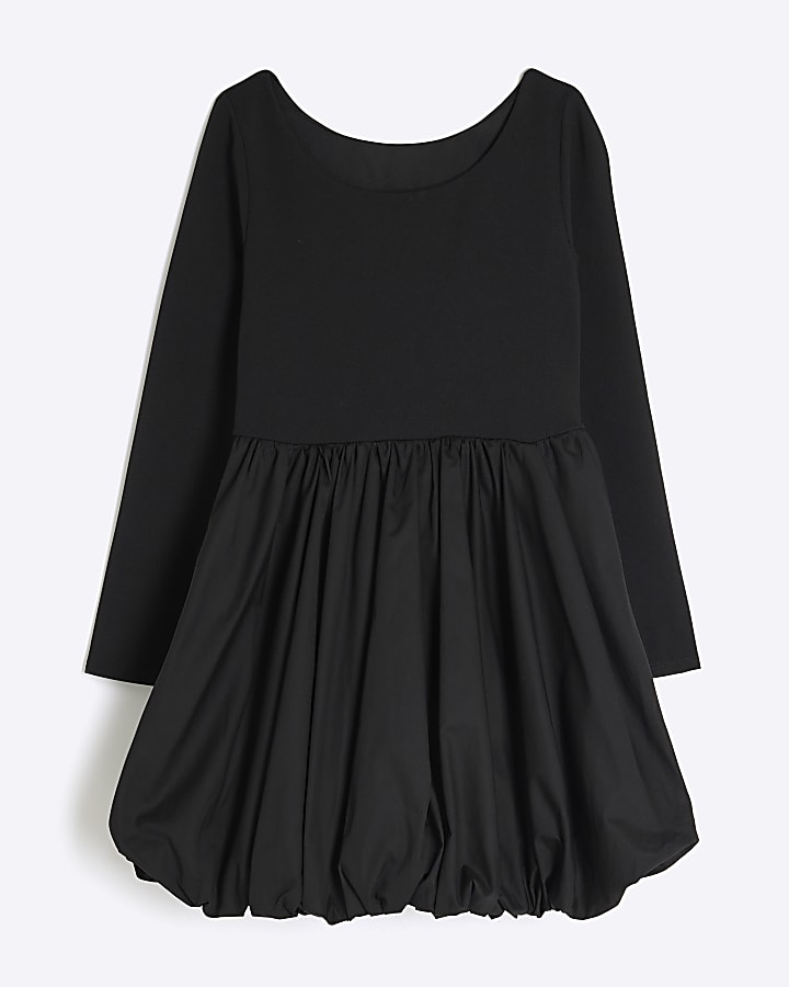 Girls Black Scuba Bubble Hem Dress