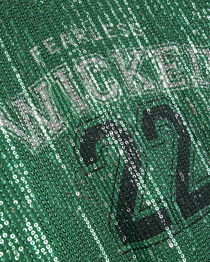 Girls Green Sequin Varsity Wicked T-Shirt