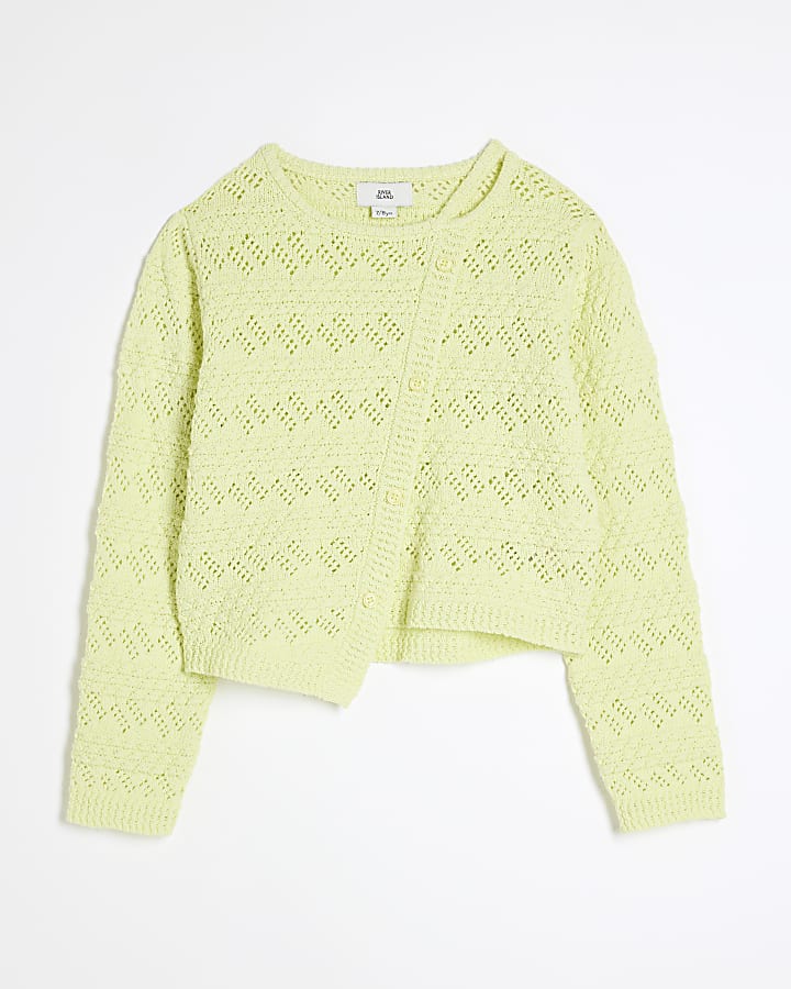 Girls Lime Asymmetric Textured Jumper