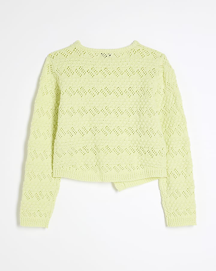 Girls Lime Asymmetric Textured Jumper