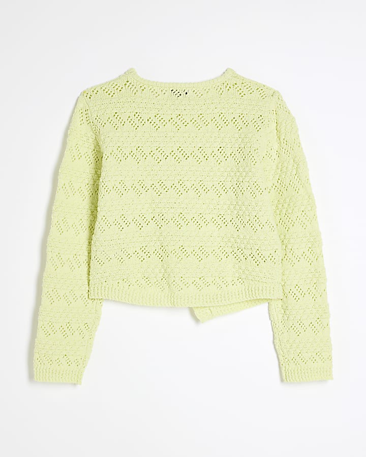 Girls Lime Asymmetric Textured Jumper