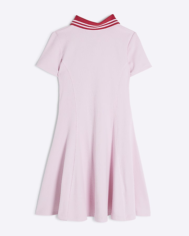 Girls Pink Ribbed Cherry Quarter Zip Dress