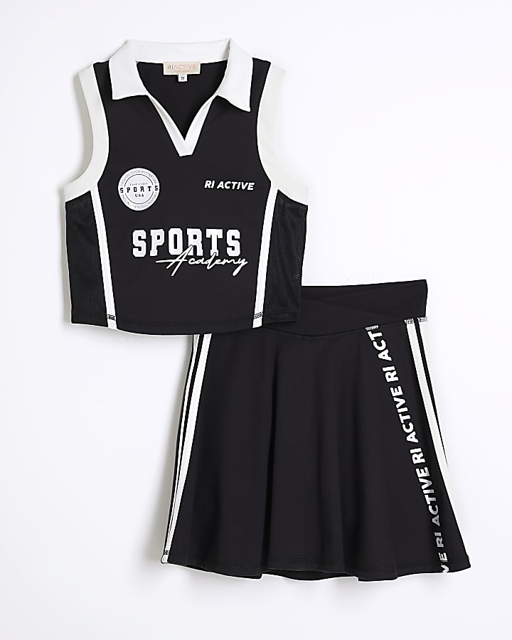 Girls Black RI Active Polo And Skort Set