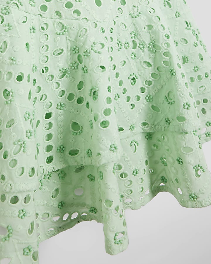 Girls Green Broderie Beaded Skater Dress