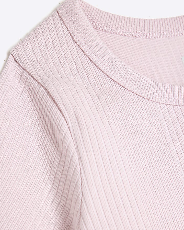 Girls Pink Ribbed Scoop Crop Top