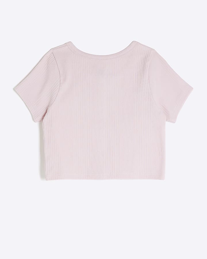 Girls Pink Ribbed Scoop Crop Top