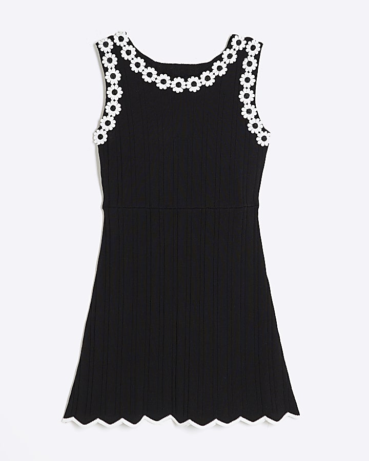 Girls Black Daisy Shift Dress
