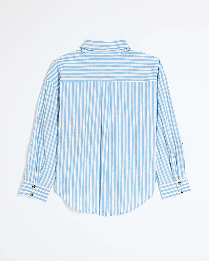 Girls Blue Stripe Embellished Shirt