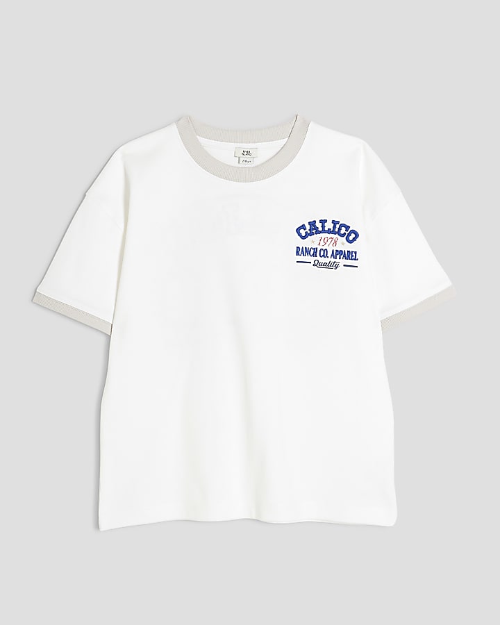 Boys White Calico T-Shirt