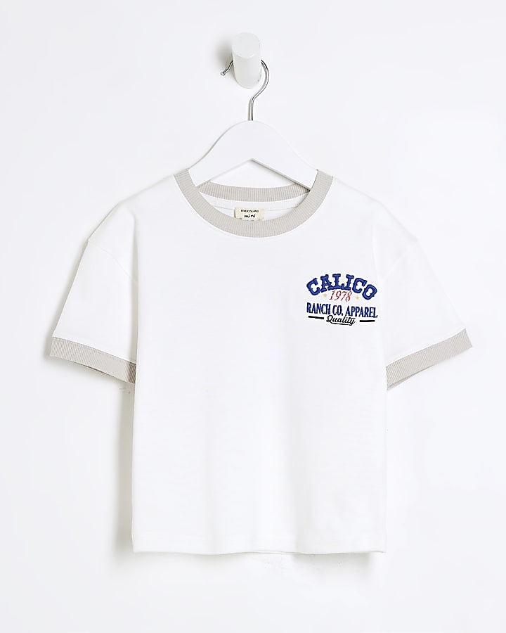 Mini Boys White Calico Western T-Shirt