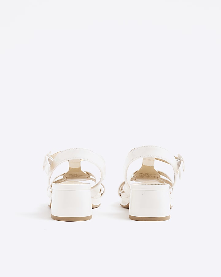 Girls Cream Caged Block Heeled Sandals