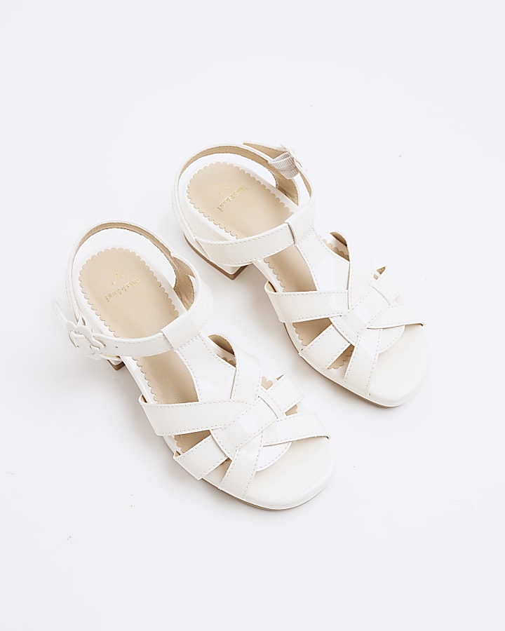 Girls Cream Caged Block Heeled Sandals