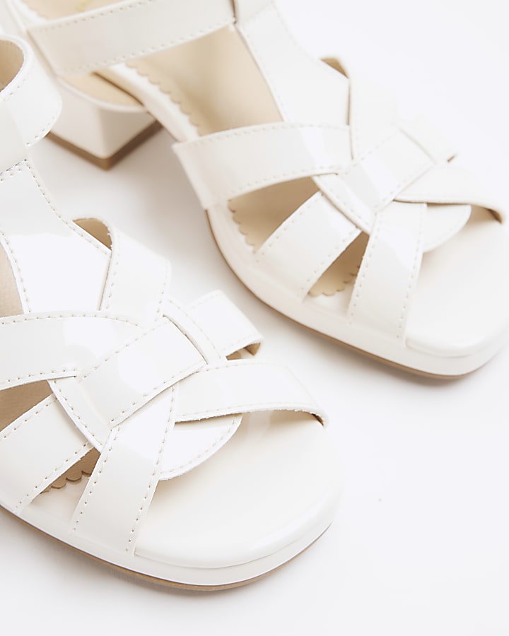 Girls Cream Caged Block Heeled Sandals