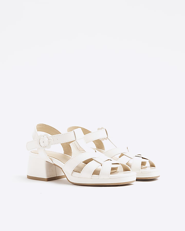 Girls Cream Caged Block Heeled Sandals