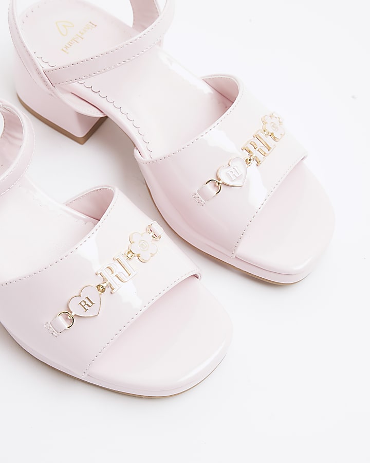 Girls Pink Heart Trimmed Block Heeled Sandals