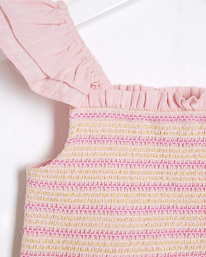 Mini Girls Pink Shirred Sleeveless Top Set