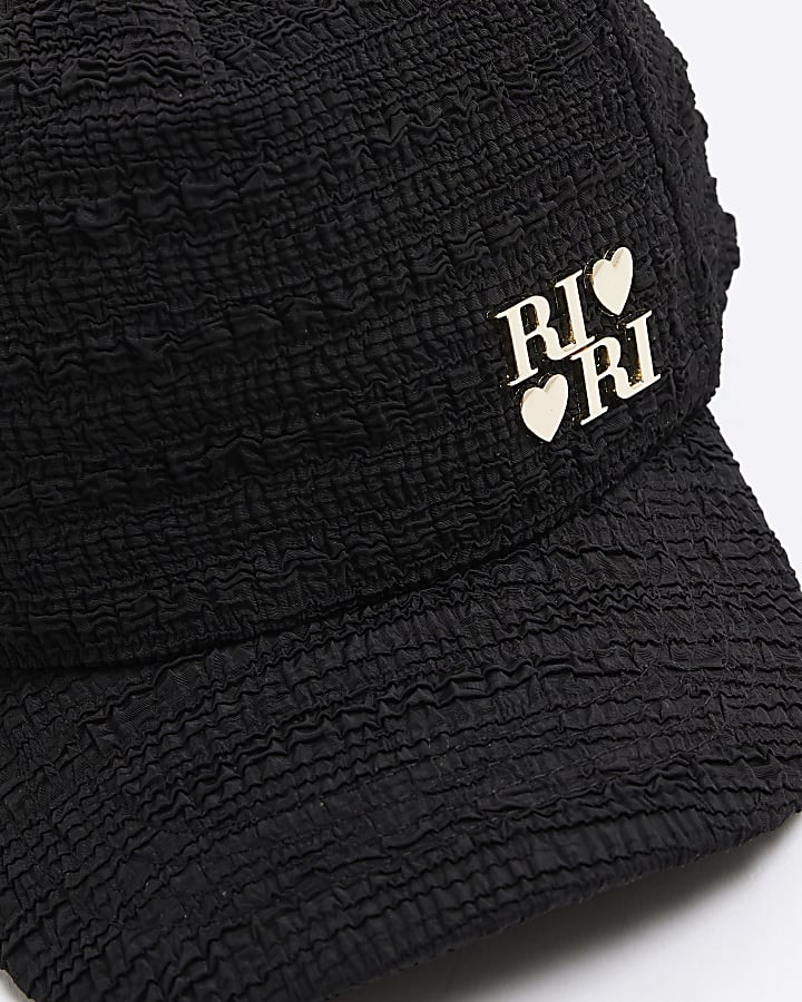 Girls Black Textured Tie Back Cap