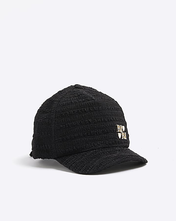 Girls Black Textured Tie Back Cap