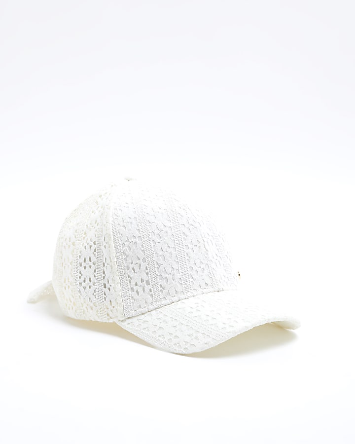 Girls Cream Lace Tie Back Cap