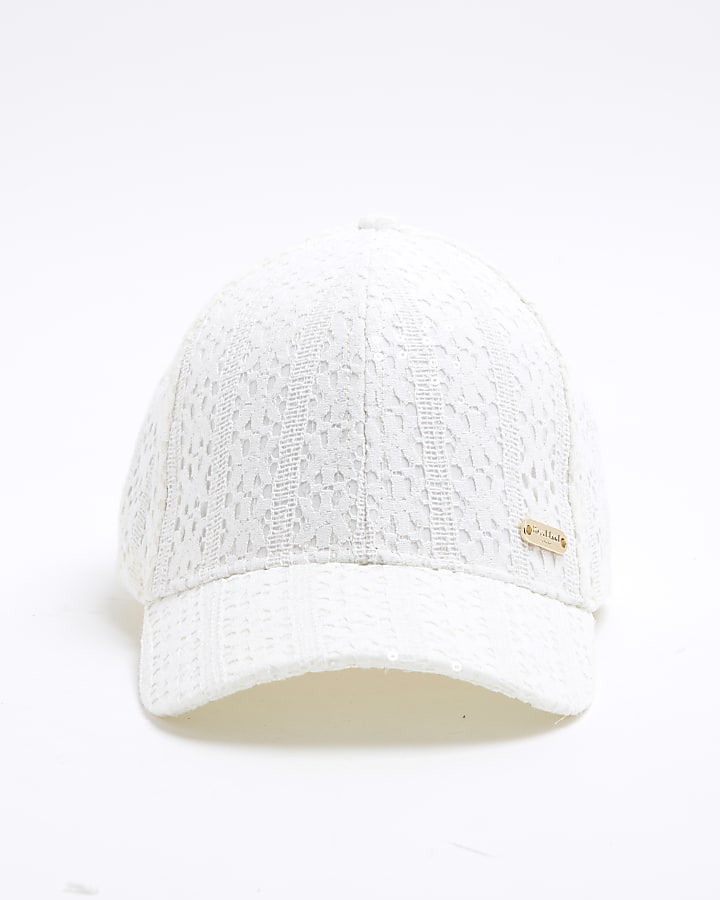 Girls Cream Lace Tie Back Cap