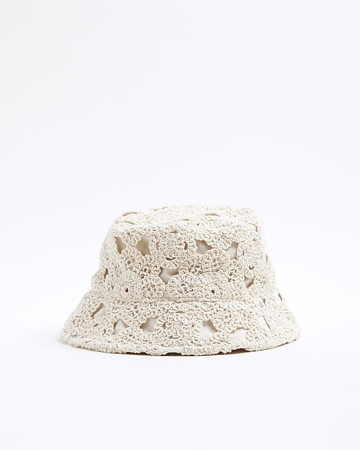Mini Girls Beige Sequin Crochet Bucket Hat