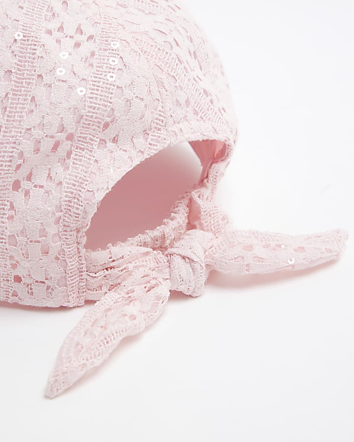 Mini Girls Pink Lace Tie Back Cap