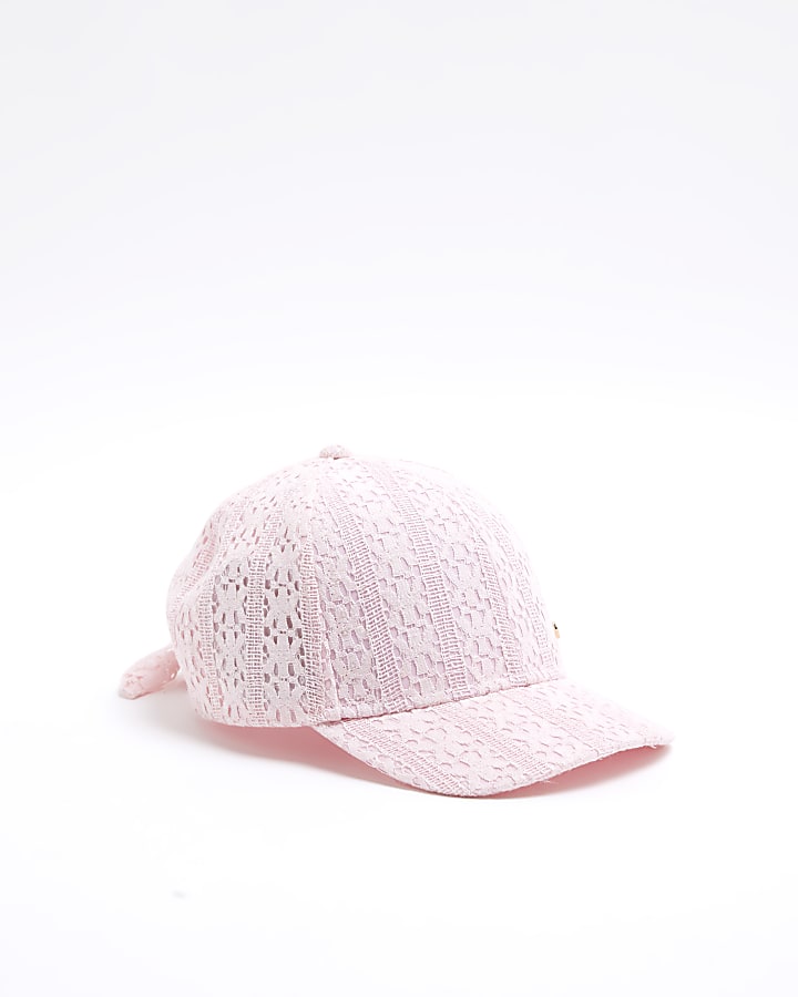 Mini Girls Pink Lace Tie Back Cap