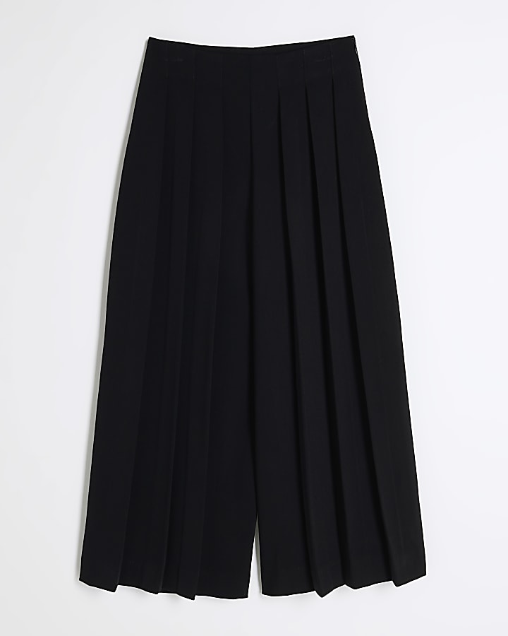 Girls Black Pleated High Waisted Trousers