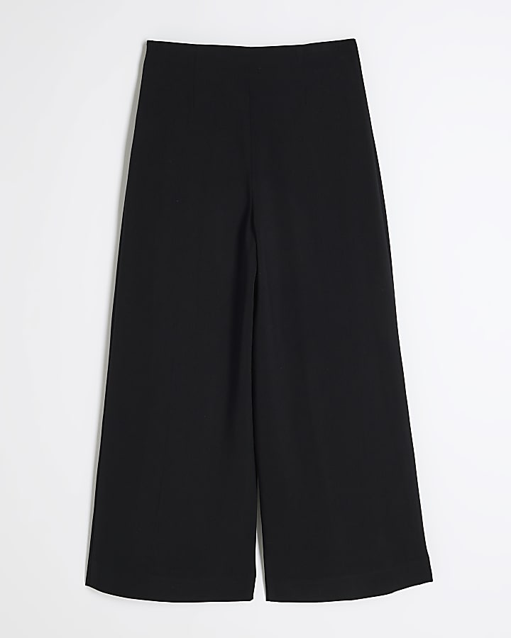 Girls Black Pleated High Waisted Trousers