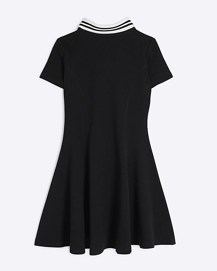 Girls Black Ribbed Quarter Zip Italia Dress