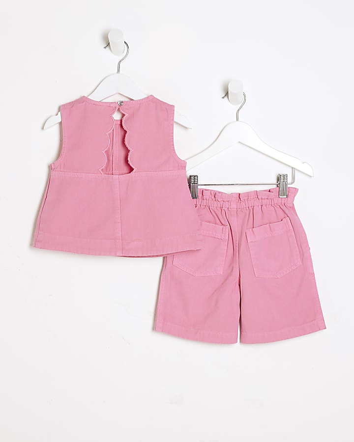 Mini Girls Pink Denim Outfit Set