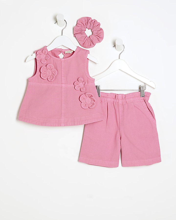 Mini Girls Pink Denim Outfit Set