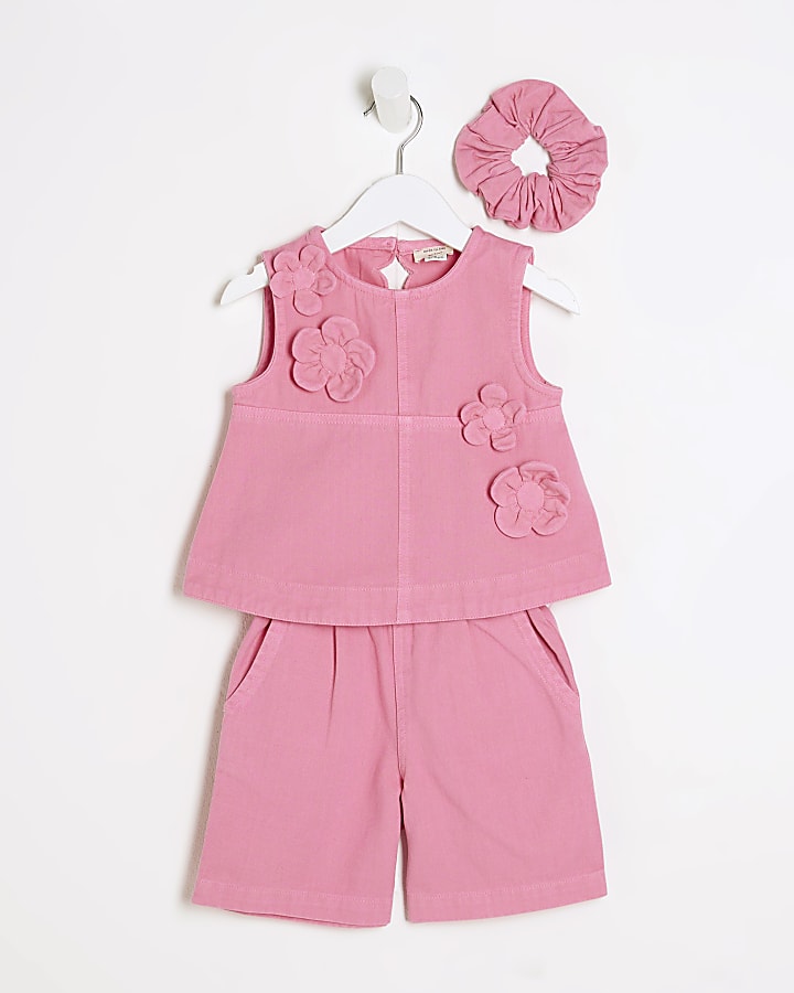 Mini Girls Pink Denim Outfit Set