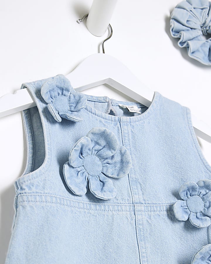 Mini Girls Denim Outfit And Scrunchie Set