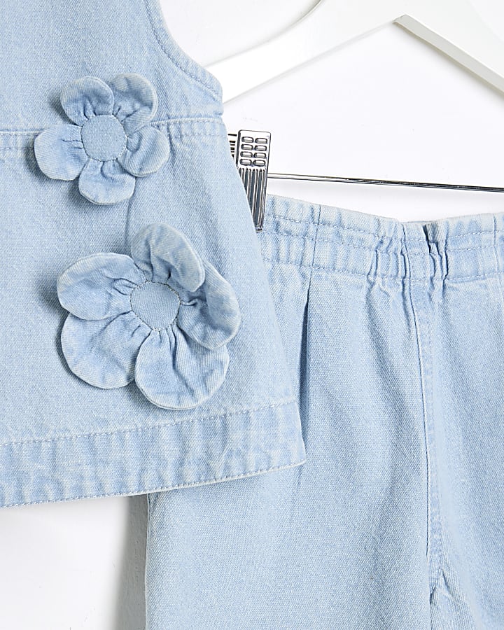 Mini Girls Denim Outfit And Scrunchie Set