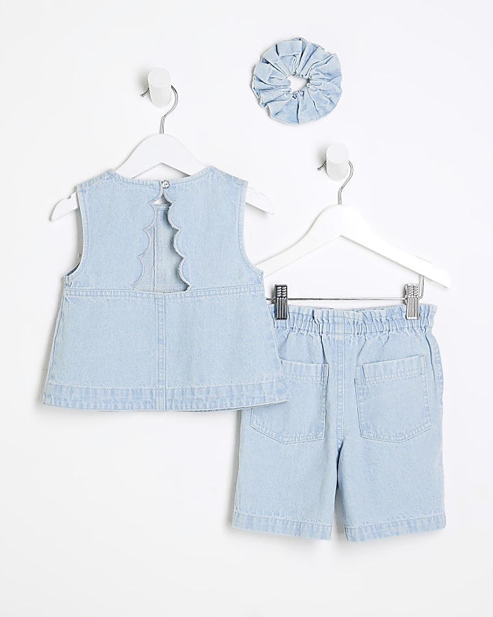 Mini Girls Denim Outfit And Scrunchie Set